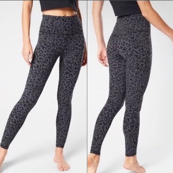 Pants - Athleta Elation Ultra High Rise Leggings | Spring Night Leopard | Grey Black XS